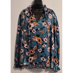 NWT FATE Women's Floral‎ Long Sleeve Peasant Blouse Blue Orange White Size 3XL